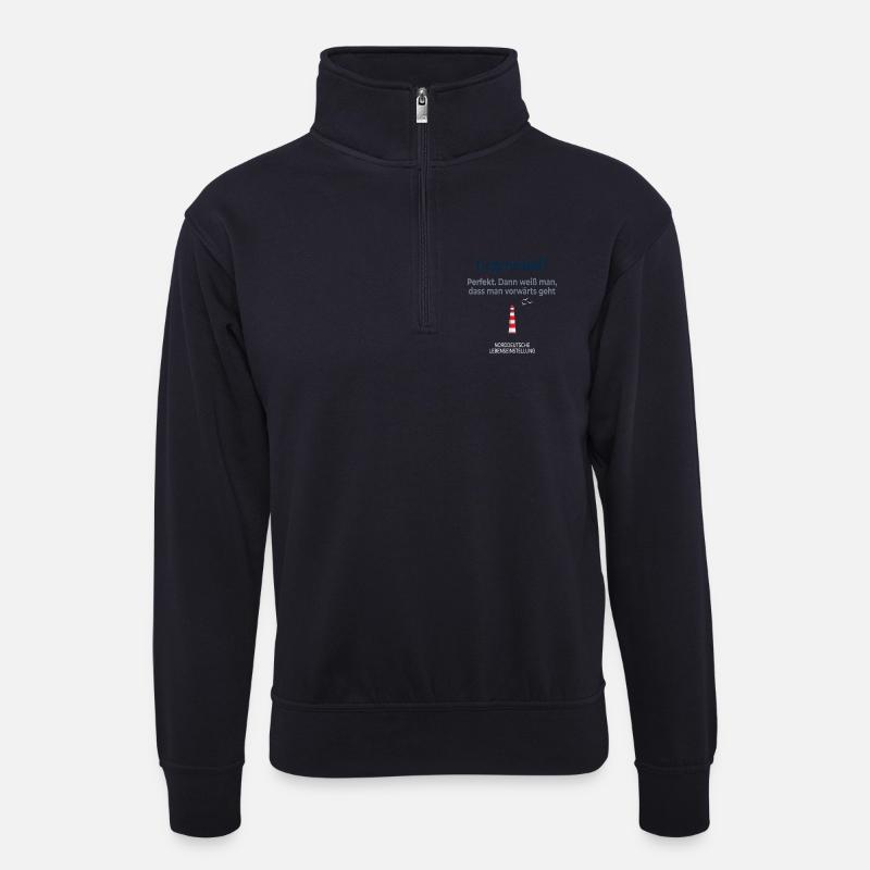Gegenwind? Perfekt – Vorwärts geht’s! - Unisex Pullover mit Zip-Kragen - Dunkelnavy