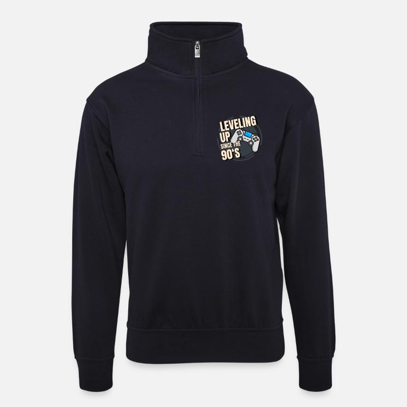 Retro-Spielcontroller mit 90er-Jahre-Text - Unisex Pullover mit Zip-Kragen - Dunkelnavy