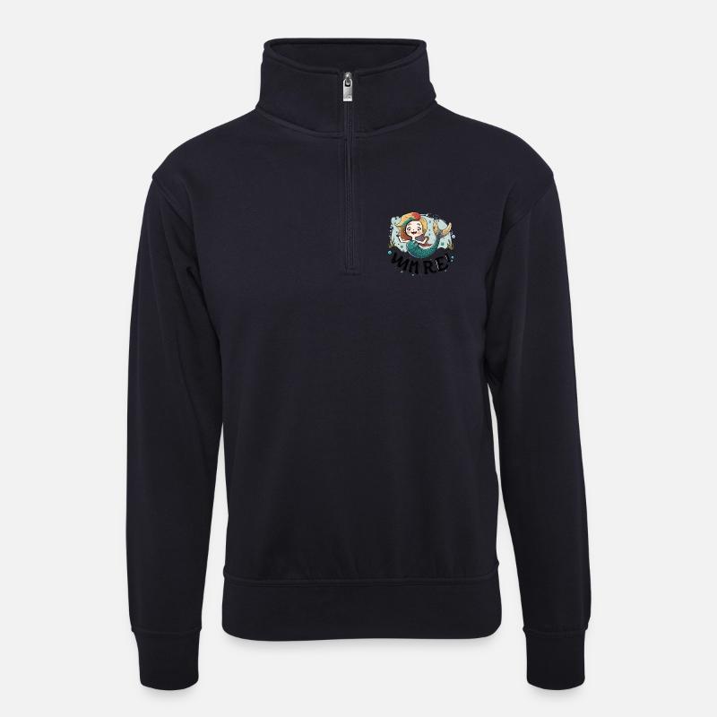 Regenbogen-Meerjungfrau-Splash-Illustration - Unisex Pullover mit Zip-Kragen - Dunkelnavy