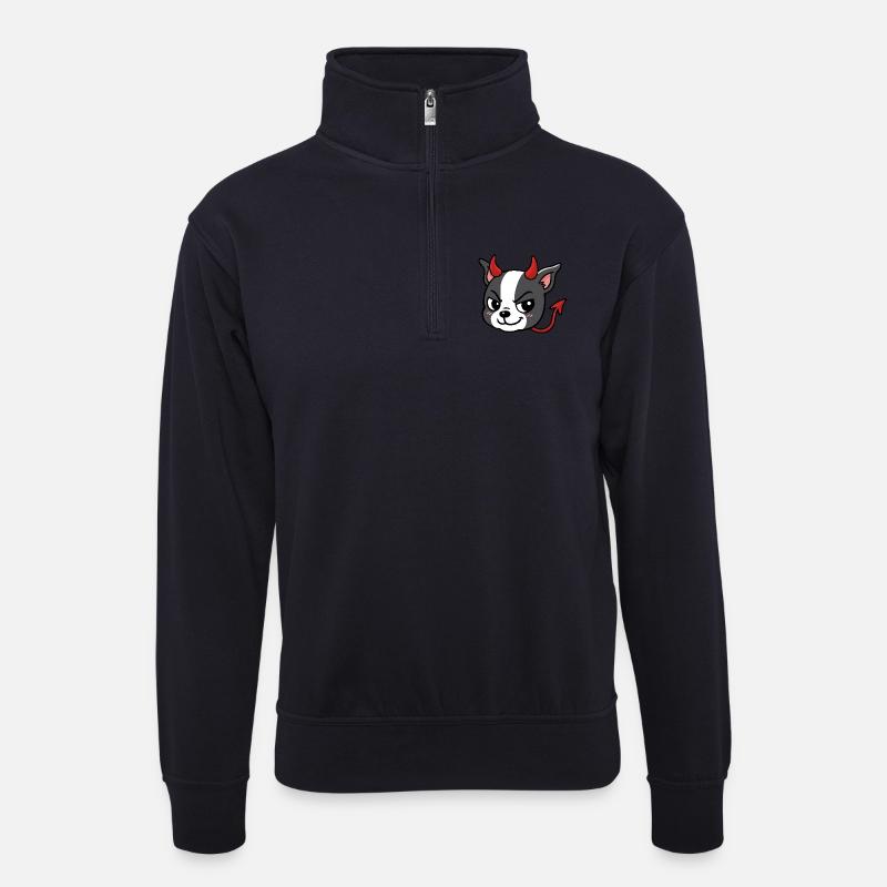 Boston – Teufel - Unisex Pullover mit Zip-Kragen - Dunkelnavy
