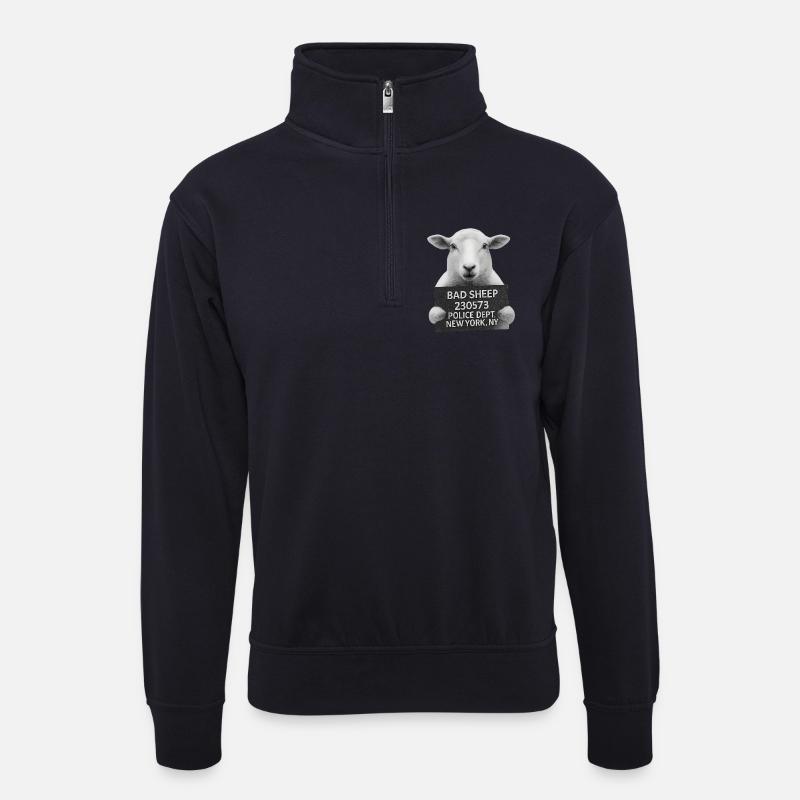 Bad Sheep Schild Motiv - Unisex Pullover mit Zip-Kragen - Dunkelnavy