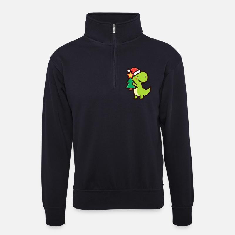 Kawaii Dino T-Rex mit Weihnachtsbaum - Unisex Pullover mit Zip-Kragen - Dunkelnavy