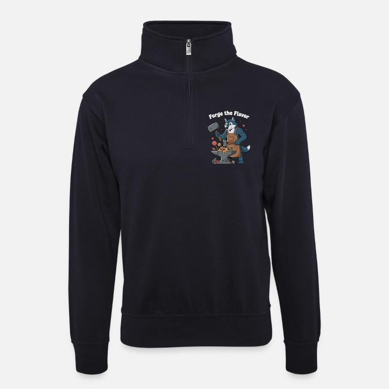 Wolfs Schmiede Geschmack - Unisex Pullover mit Zip-Kragen - Dunkelnavy