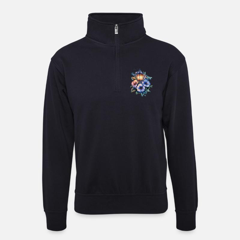 Laternenlicht und Blütenbouquet - Unisex Pullover mit Zip-Kragen - Dunkelnavy