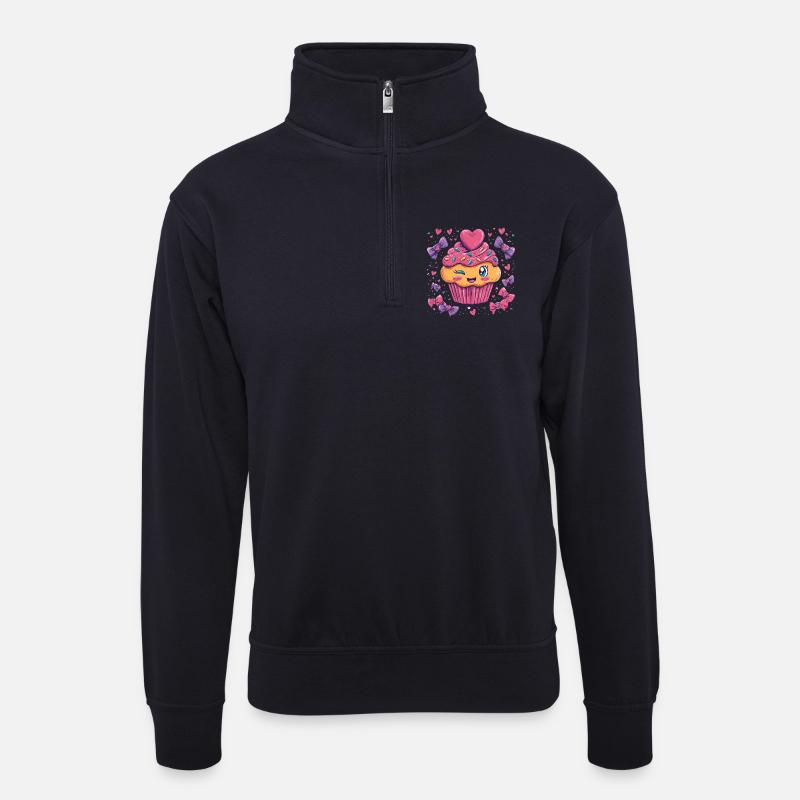 Herzsprinkle Cupcake Charme - Unisex Pullover mit Zip-Kragen - Dunkelnavy