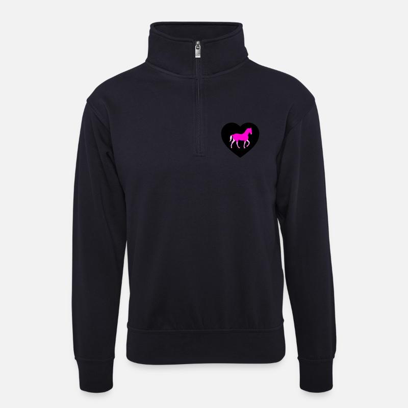 Pferde - Unisex Pullover mit Zip-Kragen - Dunkelnavy