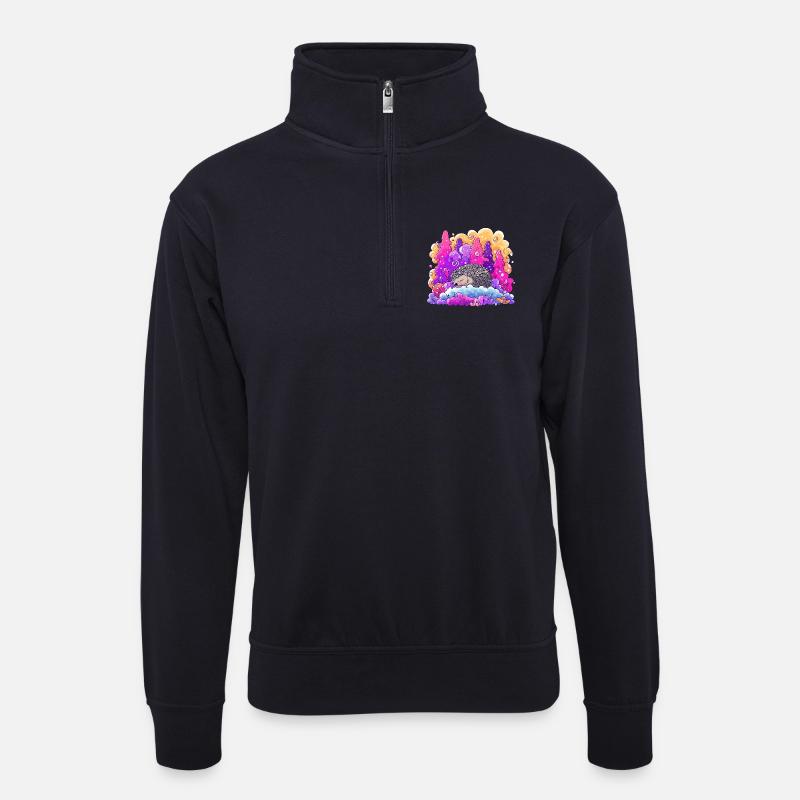 Schlafender Igel im Neonwald - Unisex Pullover mit Zip-Kragen - Dunkelnavy