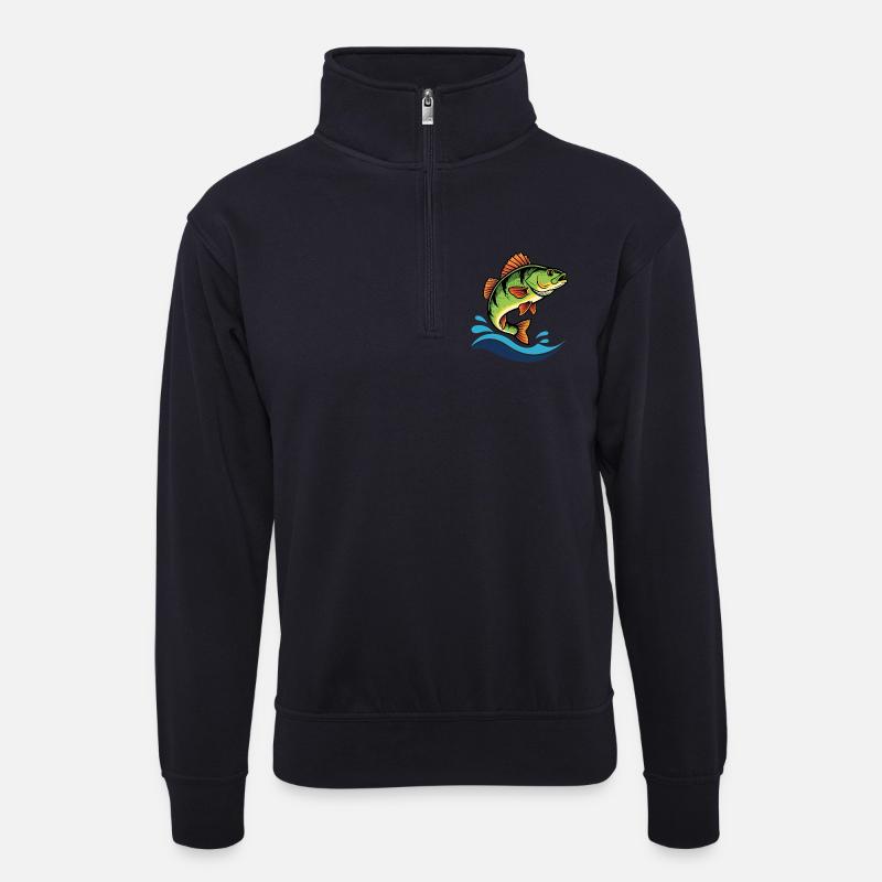 Bunter Flussbarsch Barsch Angeln - Unisex Pullover mit Zip-Kragen - Dunkelnavy