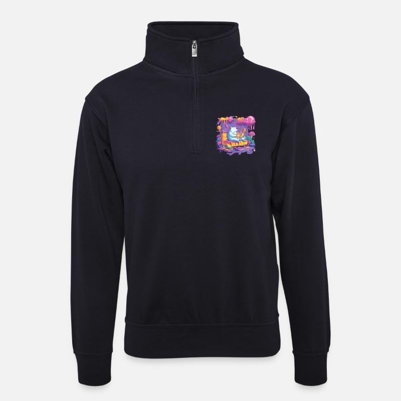 Bunter Bärenlese im Farbfluss - Unisex Pullover mit Zip-Kragen - Dunkelnavy
