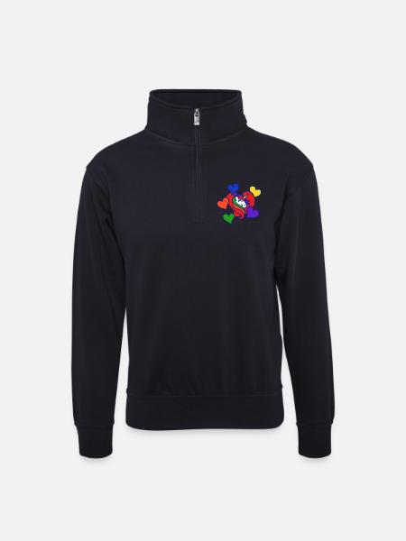 Regenbogenherz-Einhorn - Unisex Pullover mit Zip-Kragen - Dunkelnavy