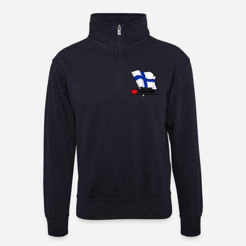 FINNLAND-Flagge mit Herz - Unisex Pullover mit Zip-Kragen - Dunkelnavy
