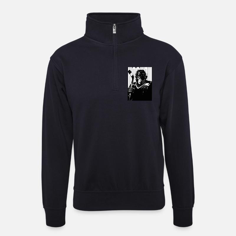 Kühner Hockey-Affe - Unisex Pullover mit Zip-Kragen - Dunkelnavy