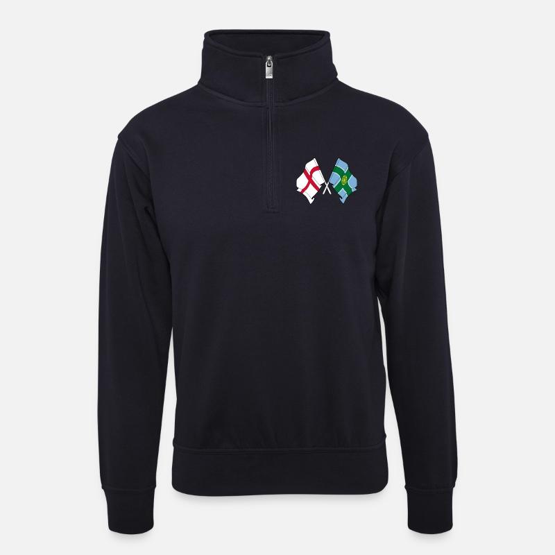 Derbyshire x England Flaggen - Unisex Pullover mit Zip-Kragen - Dunkelnavy