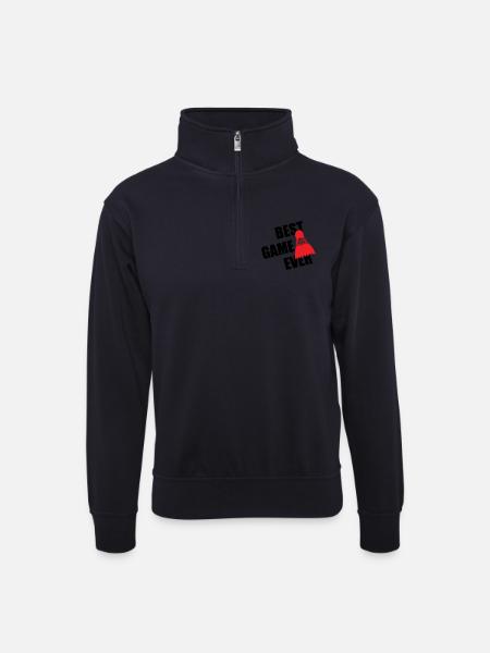 Badminton Best Game Ever - Unisex sweater with zip collar - dark navy