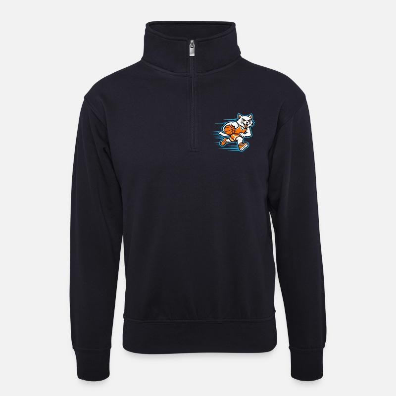 Schnelles Basketball-Katzen-Dribbel-Maskottchen - Unisex Pullover mit Zip-Kragen - Dunkelnavy