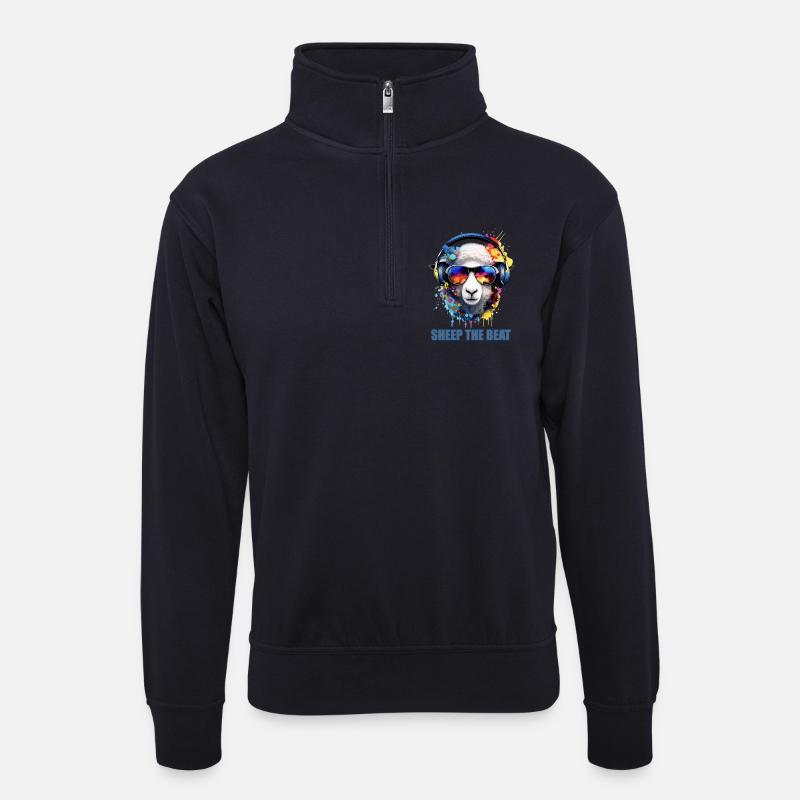 Sheep The Beat: Buntes Kopfhörer-Schaf - Unisex Pullover mit Zip-Kragen - Dunkelnavy