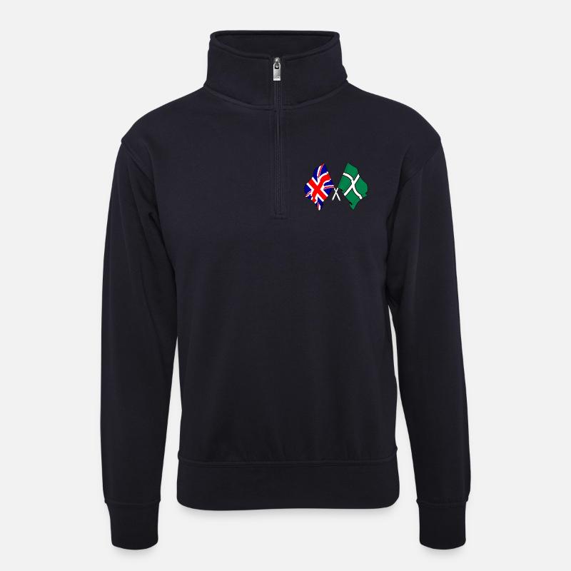 Devon & Great Britain Cross - Unisex Pullover mit Zip-Kragen - Dunkelnavy