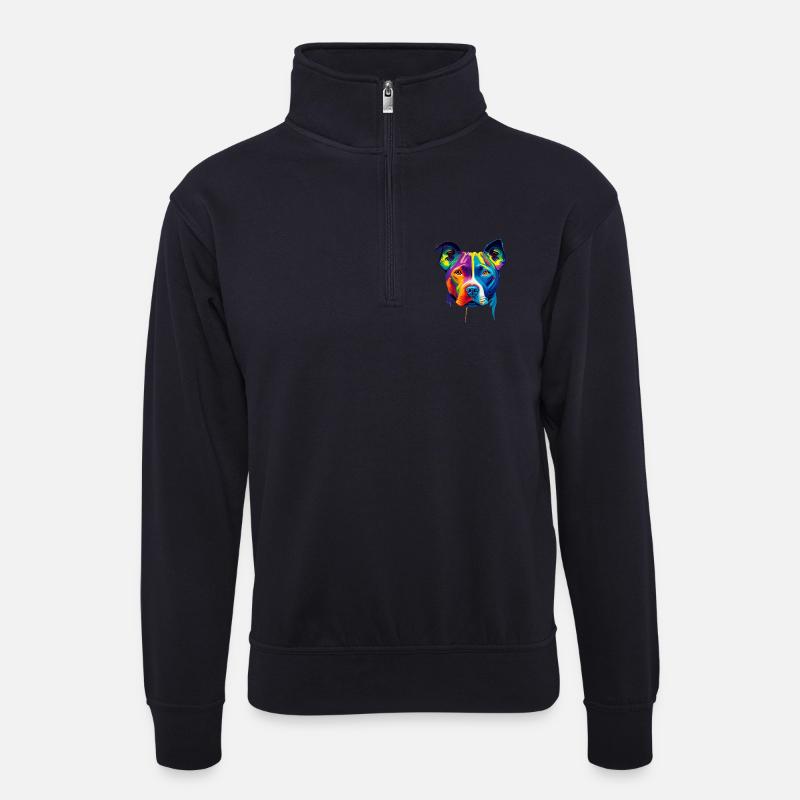 Bunte Pitbull-Hunde-Gesichtsmaler-Splatter-Kunst - Unisex Pullover mit Zip-Kragen - Dunkelnavy