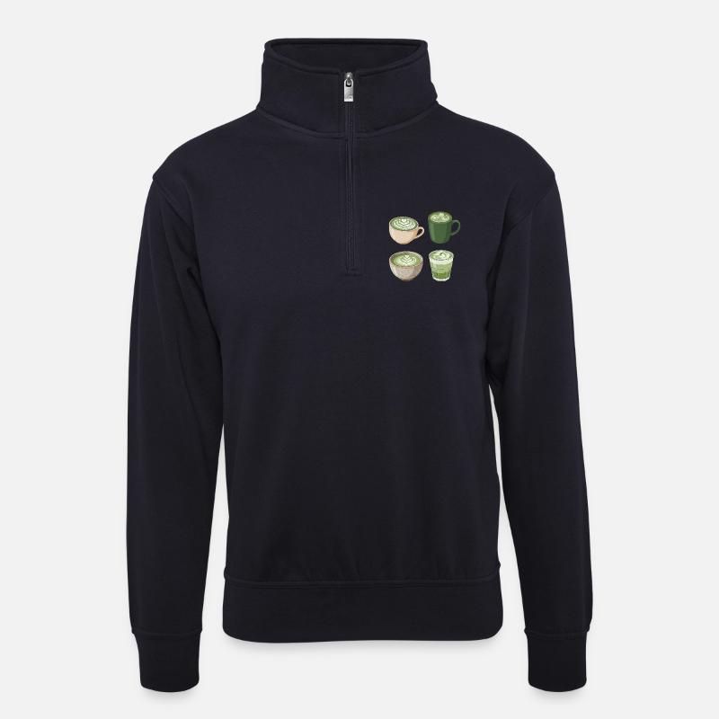 Matcha Liebe – Süße Matcha Latte Illustration - Unisex Pullover mit Zip-Kragen - Dunkelnavy