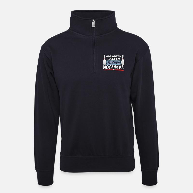 Anlaufen Werfen Fluchen Nochmal Bowling - Unisex Pullover mit Zip-Kragen - Dunkelnavy