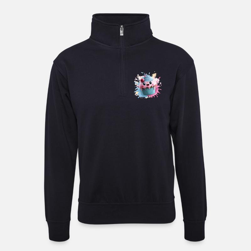 Kawaii Cupcake Splash mit Kirsche - Unisex Pullover mit Zip-Kragen - Dunkelnavy