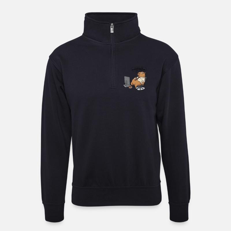 Energiesparender Capybara Biber am Arbeitsplatz - Unisex Pullover mit Zip-Kragen - Dunkelnavy