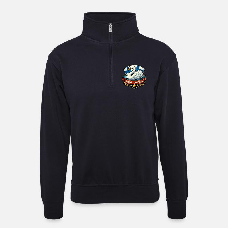 Suomi – Joutsen - Unisex Pullover mit Zip-Kragen - Dunkelnavy