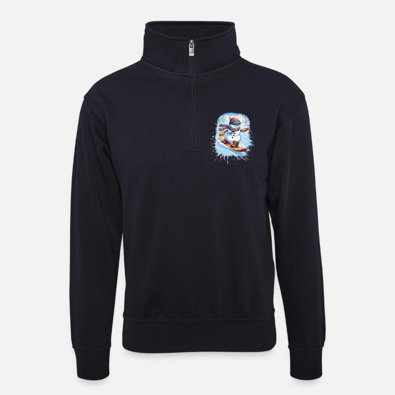Cooler Schneemann beim Snowboarden – Winterspaß - Unisex Pullover mit Zip-Kragen - Dunkelnavy