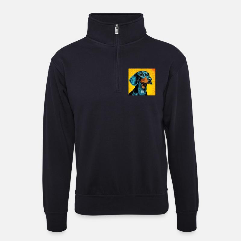 Pop-Art-Dackel - Unisex Pullover mit Zip-Kragen - Dunkelnavy