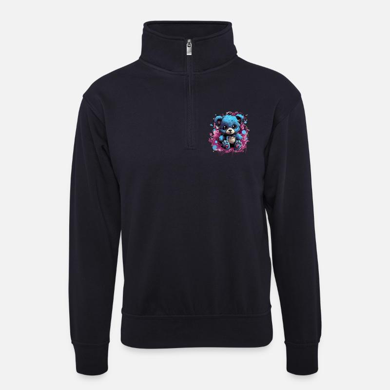 Blue Cuddly Bear Graffiti Pop - Sweat col montant zippé unisexe - bleu marine foncé