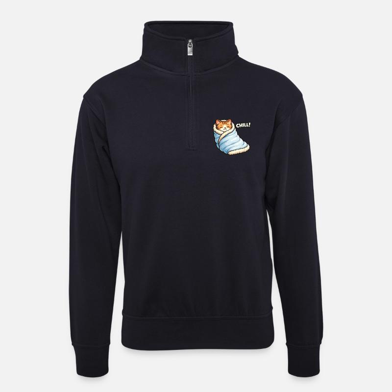 Kuschelkatze in Winterdecke - Unisex Pullover mit Zip-Kragen - Dunkelnavy