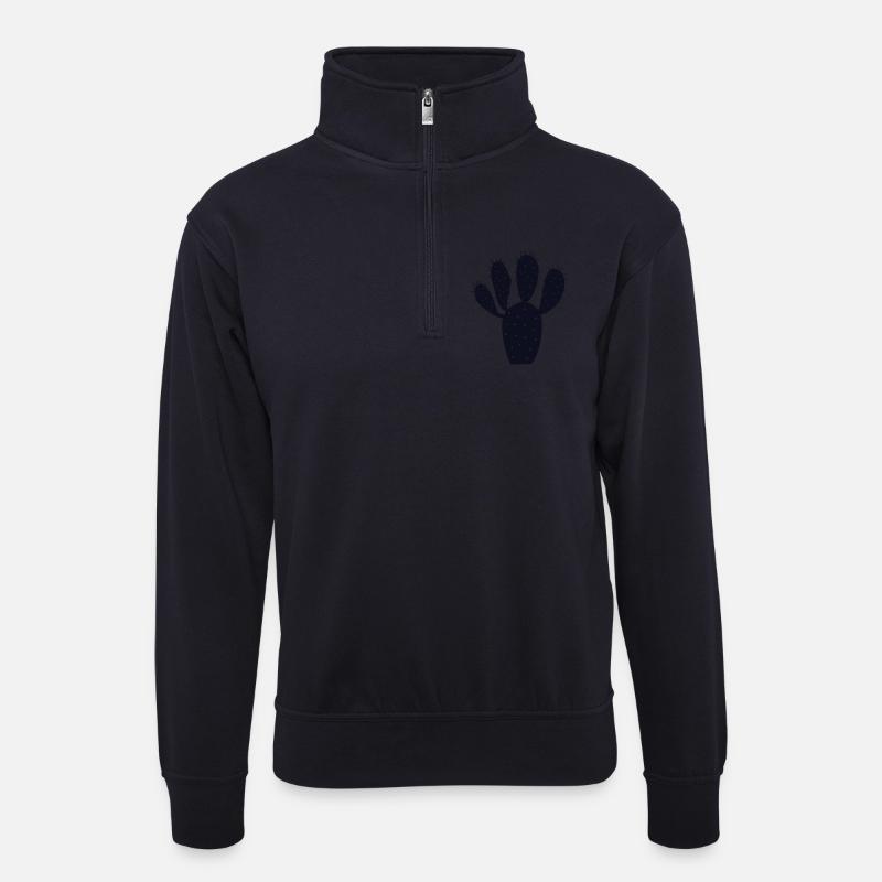 Mitternachtskaktus-Silhouette - Unisex Pullover mit Zip-Kragen - Dunkelnavy