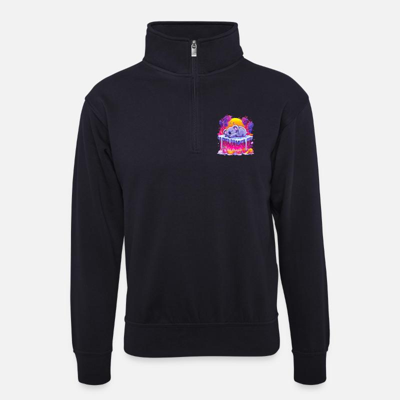 Schlafender Koala auf Neon Eiscreme - Unisex Pullover mit Zip-Kragen - Dunkelnavy