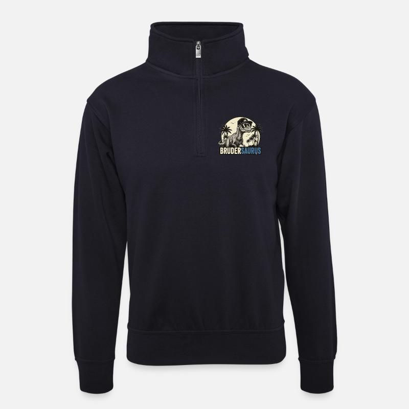 Brudersaurus – Cooler Dino Bruder Retro Style - Unisex Pullover mit Zip-Kragen - Dunkelnavy