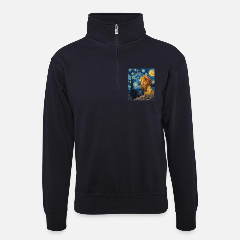 Löwe Van Gogh - Unisex Pullover mit Zip-Kragen - Dunkelnavy
