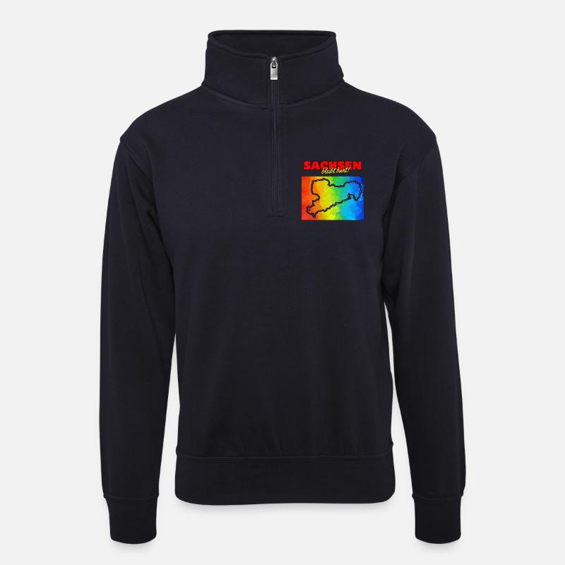 SACHSEN BLEIBT BUNT! - Unisex Pullover mit Zip-Kragen - Dunkelnavy