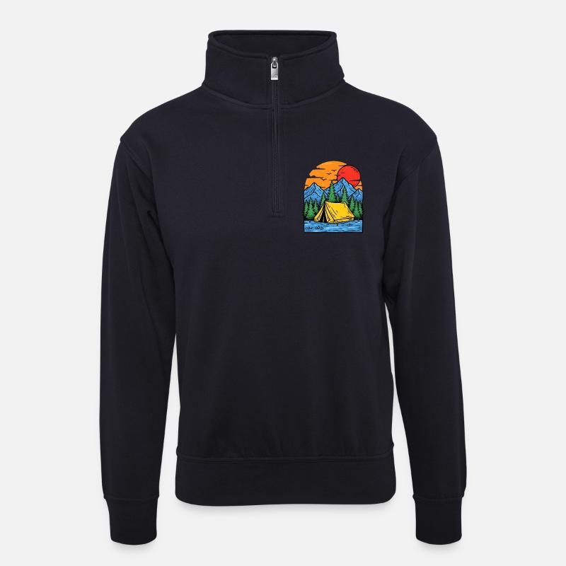 Camping am Bergsee Abendrot - Unisex Pullover mit Zip-Kragen - Dunkelnavy