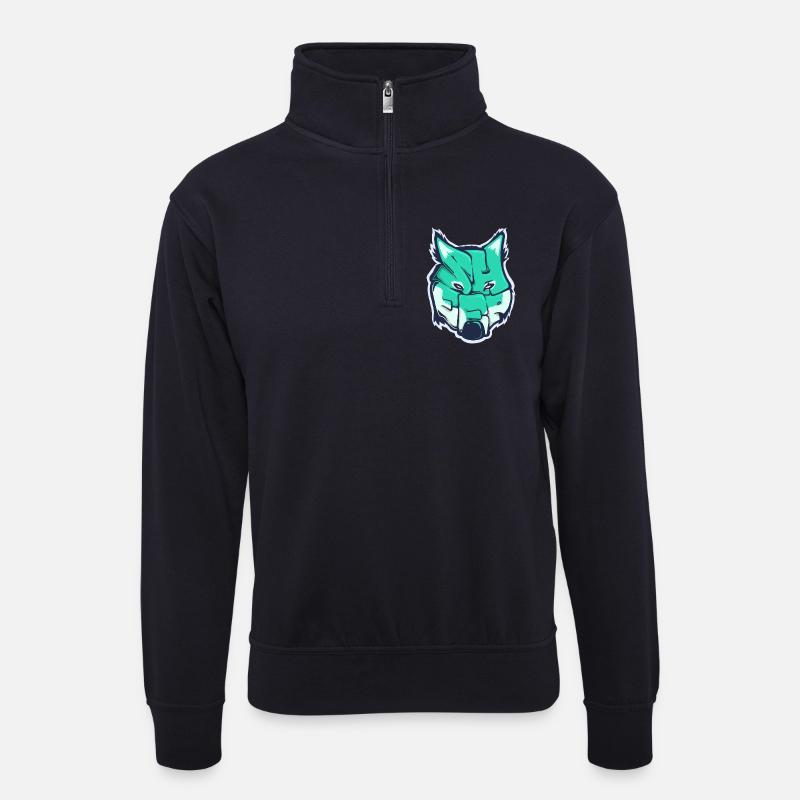 Wolf-Schaf, ein gezogenes Wort - Unisex Pullover mit Zip-Kragen - Dunkelnavy