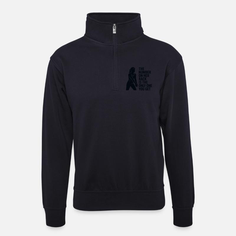 Nummer auf ihrem Rückenhemd - Unisex Pullover mit Zip-Kragen - Dunkelnavy