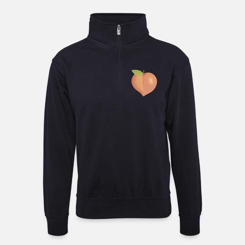 Pfirsich mit Blatt - Unisex Pullover mit Zip-Kragen - Dunkelnavy