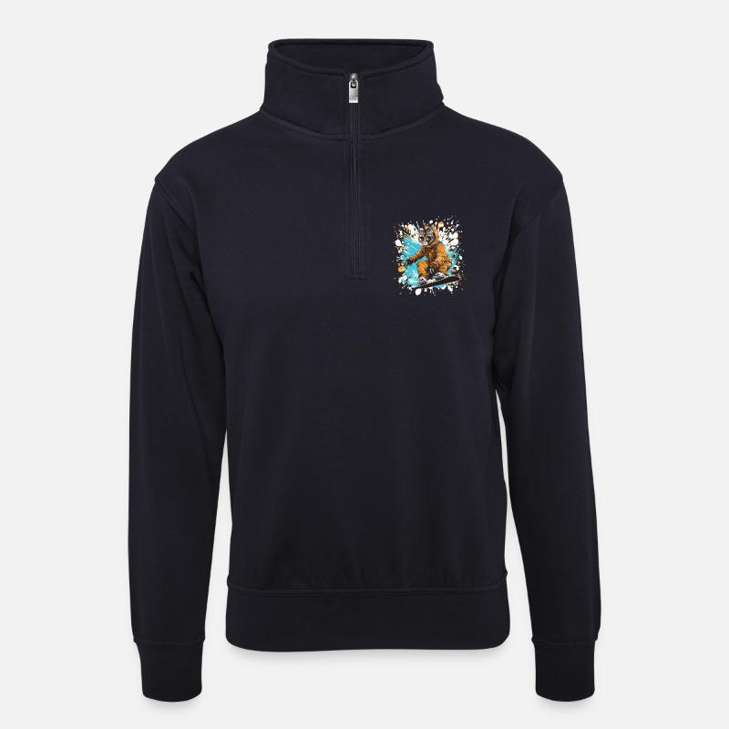 Katze Snowboard - Unisex Pullover mit Zip-Kragen - Dunkelnavy
