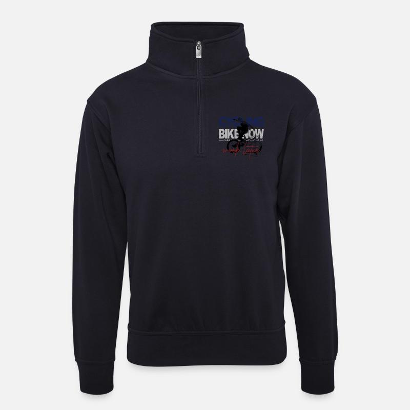 Radfahren Jetzt – Work Later - Unisex Pullover mit Zip-Kragen - Dunkelnavy