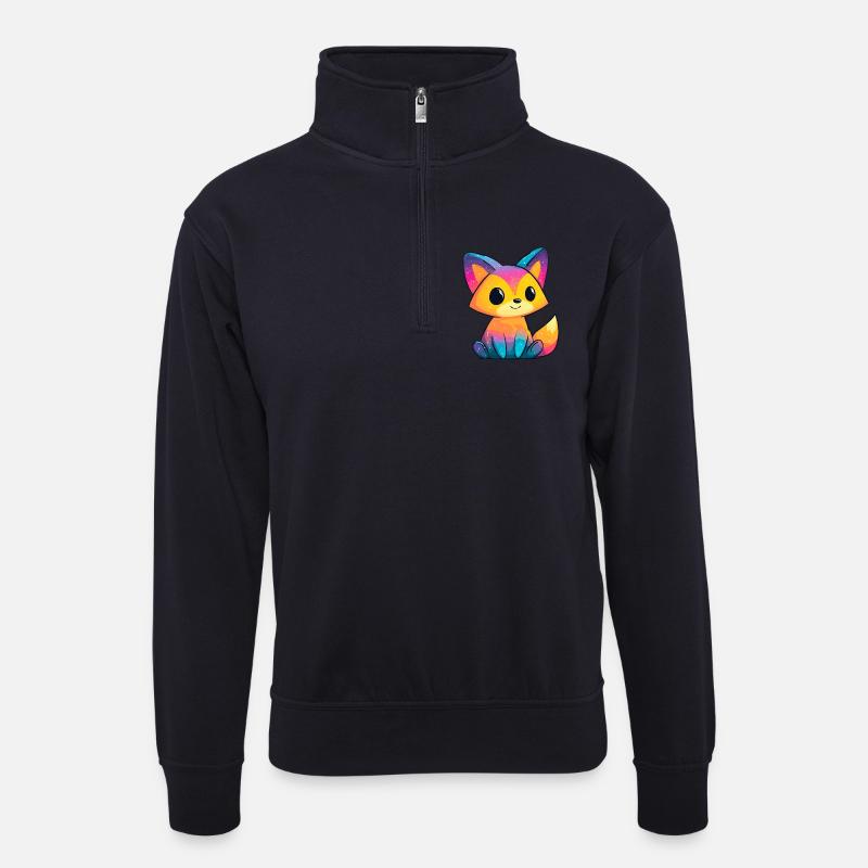 Regenbogenfuchs Cartoon - Unisex Pullover mit Zip-Kragen - Dunkelnavy