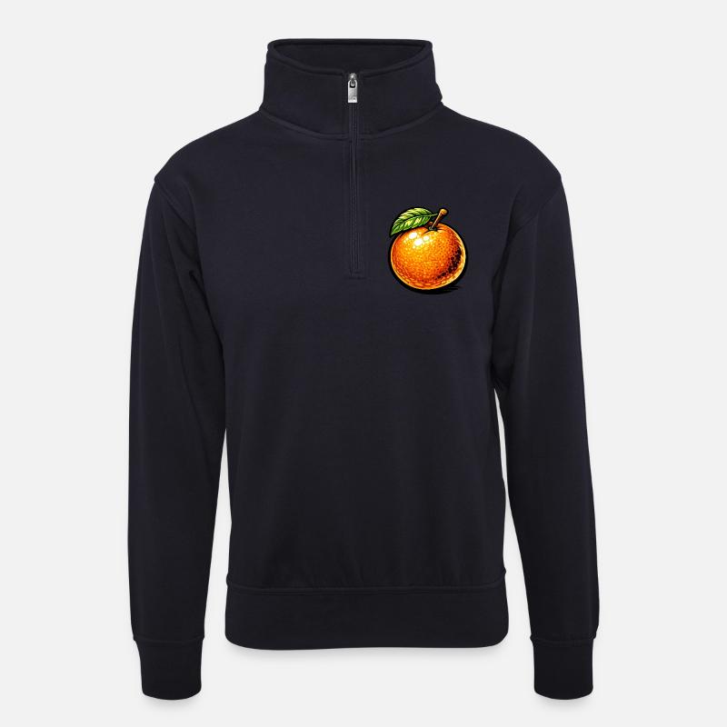 Comic Orange – Fruchtiges Illustrationsdesign 🍊 - Unisex Pullover mit Zip-Kragen - Dunkelnavy