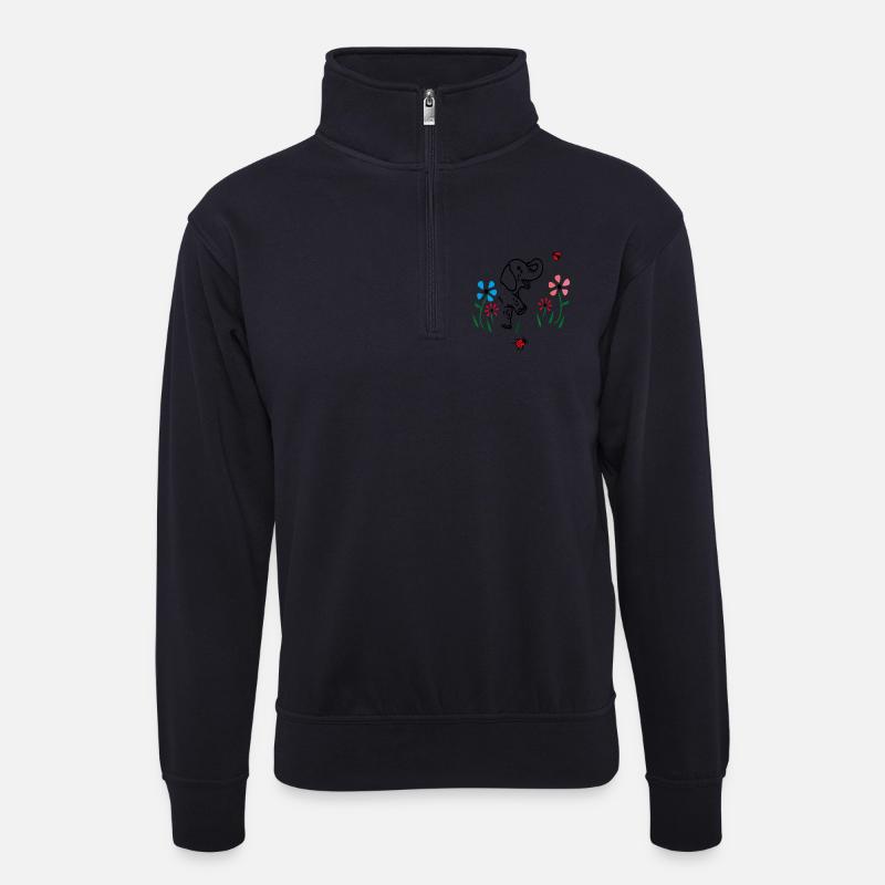 Elefant auf einer Blumenwiese - Unisex Pullover mit Zip-Kragen - Dunkelnavy