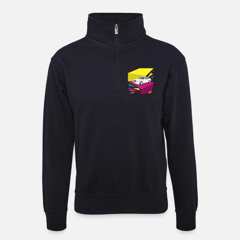 Retro Auto Neonflächen 80‘s - Unisex Pullover mit Zip-Kragen - Dunkelnavy