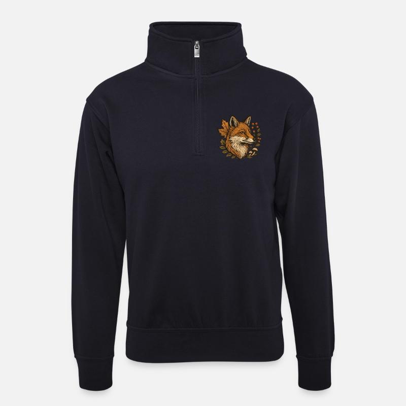 Herbstfuchs im Blätterkranz - Unisex Pullover mit Zip-Kragen - Dunkelnavy
