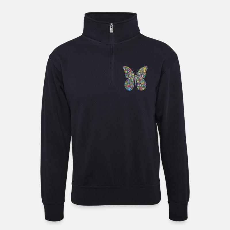 Farbspektakel-Schmetterling - Unisex Pullover mit Zip-Kragen - Dunkelnavy