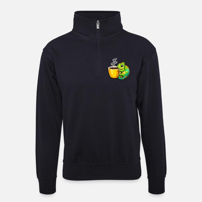 Kaffee Drache Kuscheln - Unisex Pullover mit Zip-Kragen - Dunkelnavy