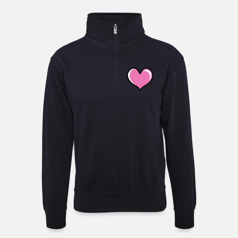 Herz Love - Unisex Pullover mit Zip-Kragen - Dunkelnavy